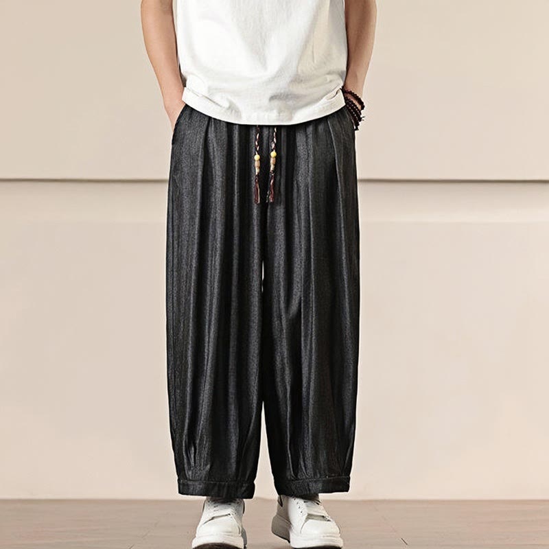 Buddha Stones Spring Einfarbige Herrenhose mit weitem Bein und Kordelzug und Taschen - image 3