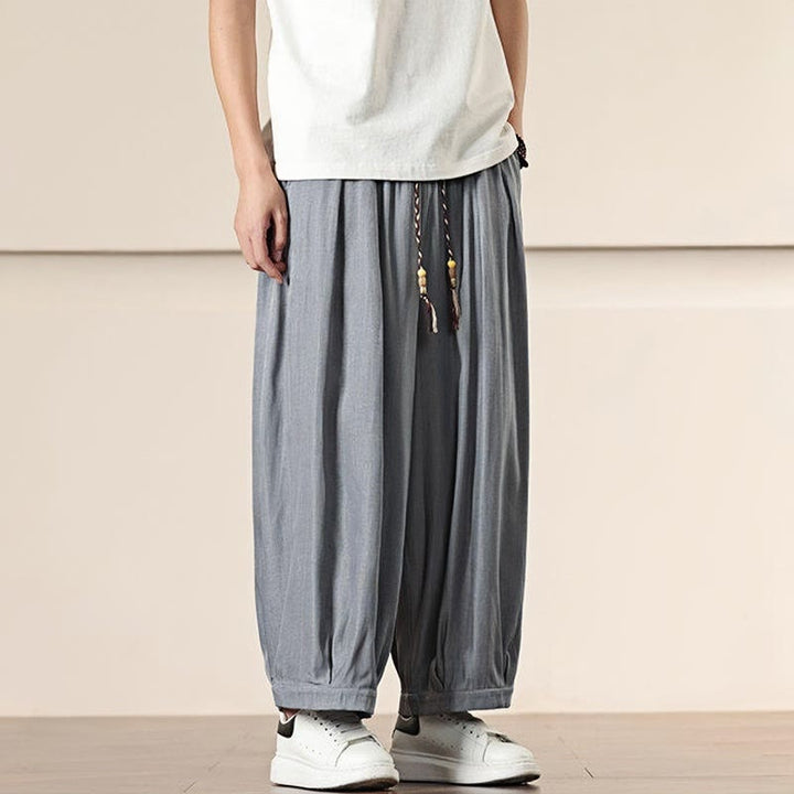 Buddha Stones Spring Einfarbige Herrenhose mit weitem Bein und Kordelzug und Taschen - image 11