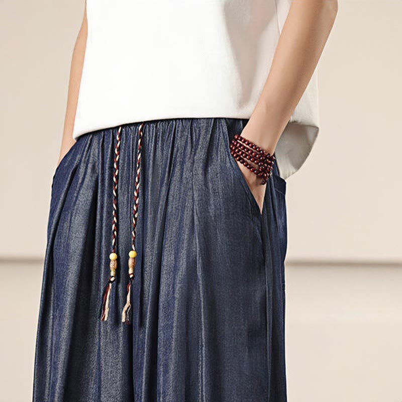 Buddha Stones Spring Einfarbige Herrenhose mit weitem Bein und Kordelzug und Taschen - image 41