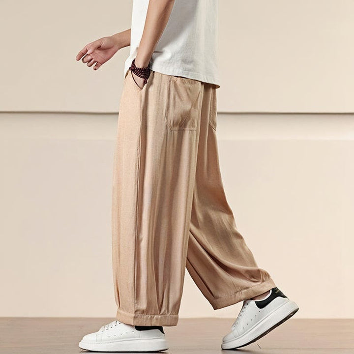 Buddha Stones Spring Einfarbige Herrenhose mit weitem Bein und Kordelzug und Taschen - image 21