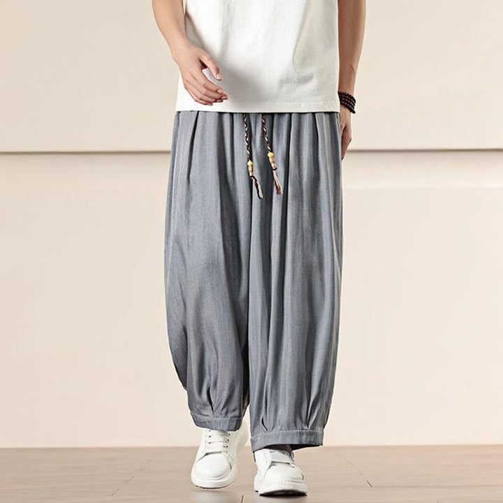 Buddha Stones Spring Einfarbige Herrenhose mit weitem Bein und Kordelzug und Taschen - image 12