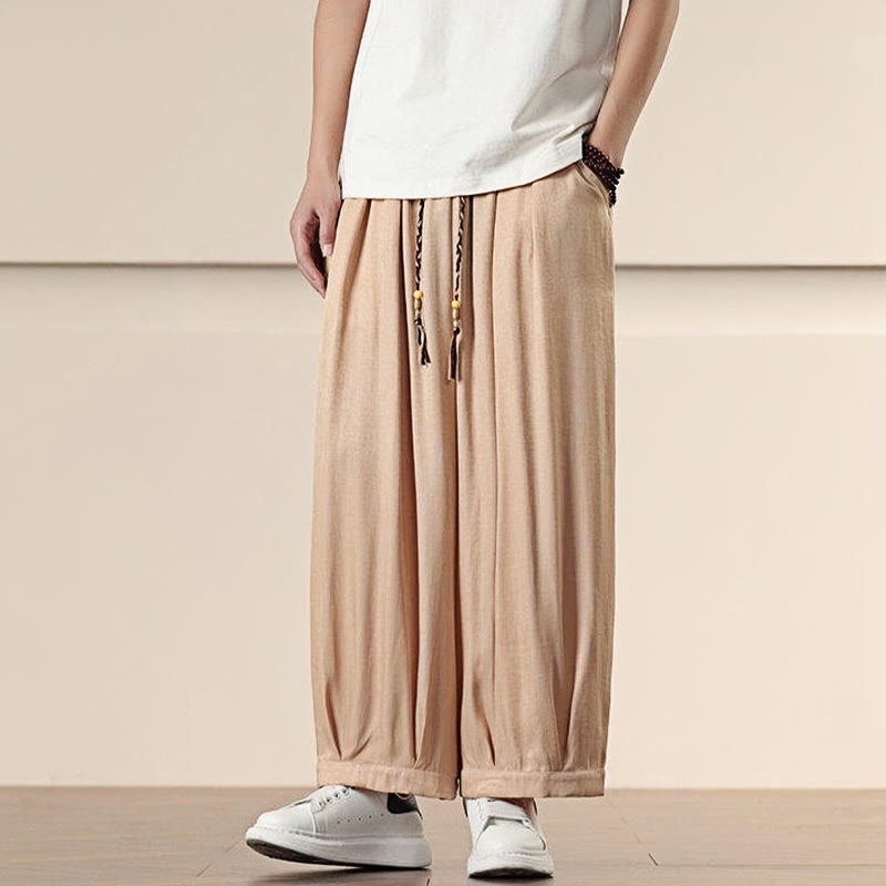 Buddha Stones Spring Einfarbige Herrenhose mit weitem Bein und Kordelzug und Taschen - image 17