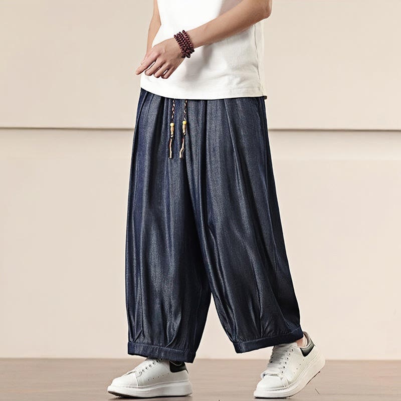 Buddha Stones Spring Einfarbige Herrenhose mit weitem Bein und Kordelzug und Taschen - image 35