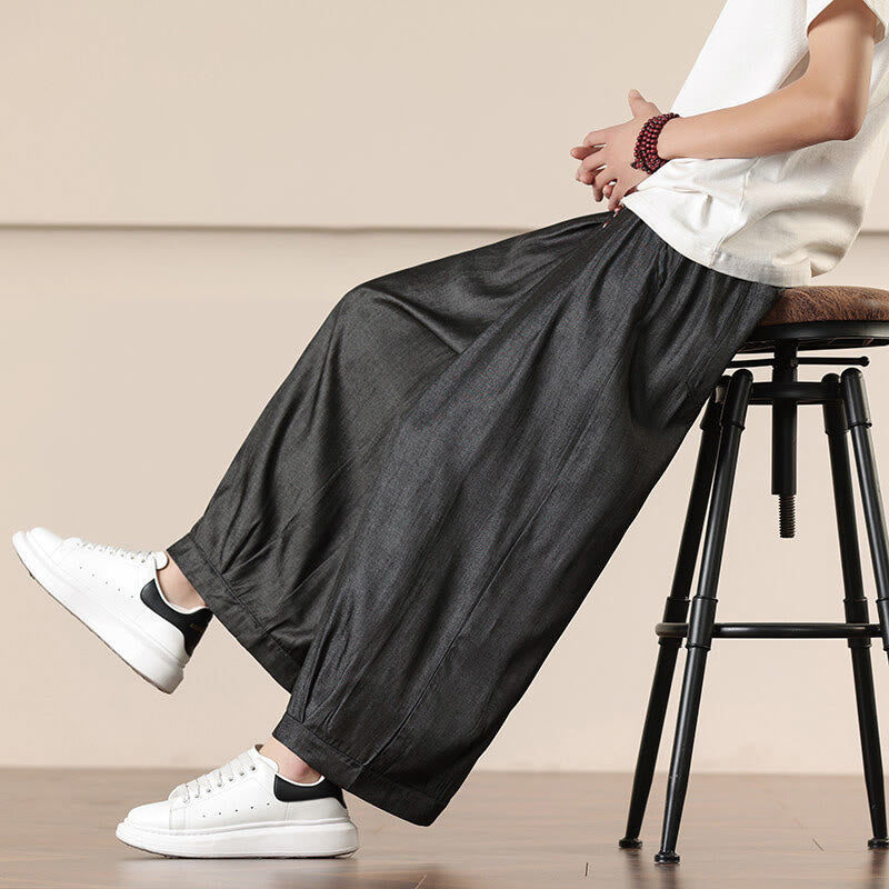 Buddha Stones Spring Einfarbige Herrenhose mit weitem Bein und Kordelzug und Taschen - image 1
