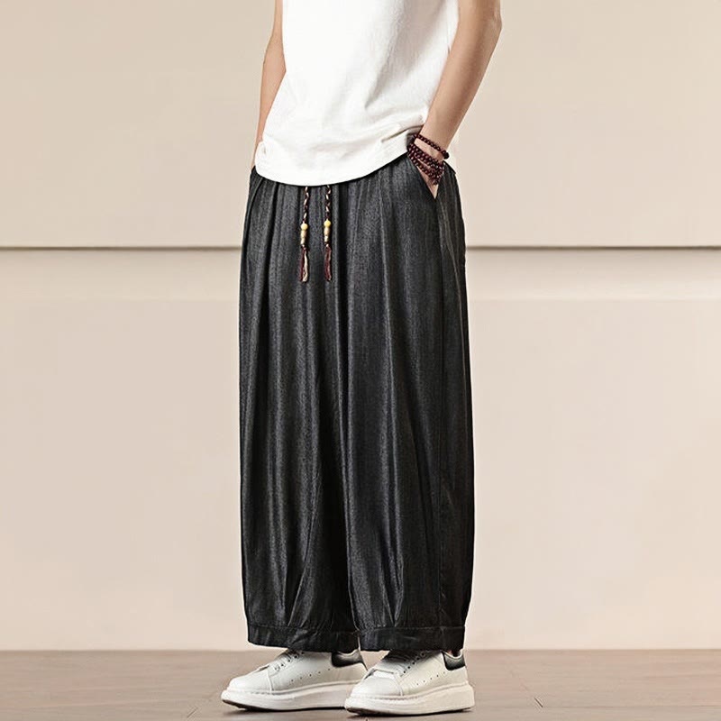 Buddha Stones Spring Einfarbige Herrenhose mit weitem Bein und Kordelzug und Taschen - image 2