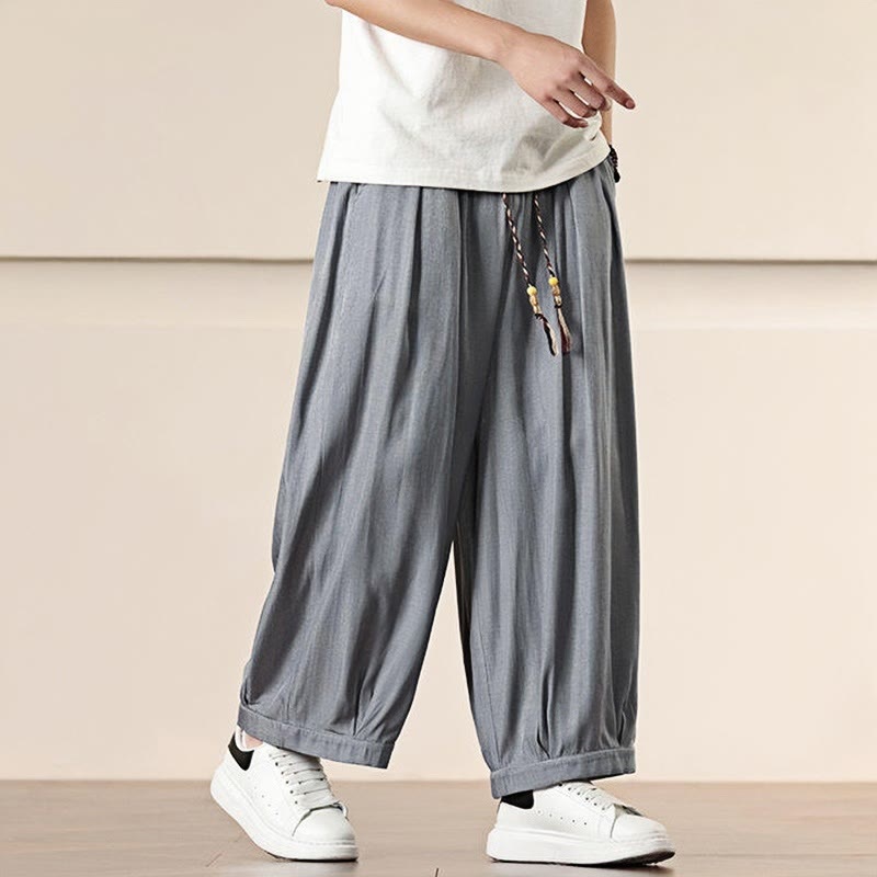 Buddha Stones Spring Einfarbige Herrenhose mit weitem Bein und Kordelzug und Taschen - image 15