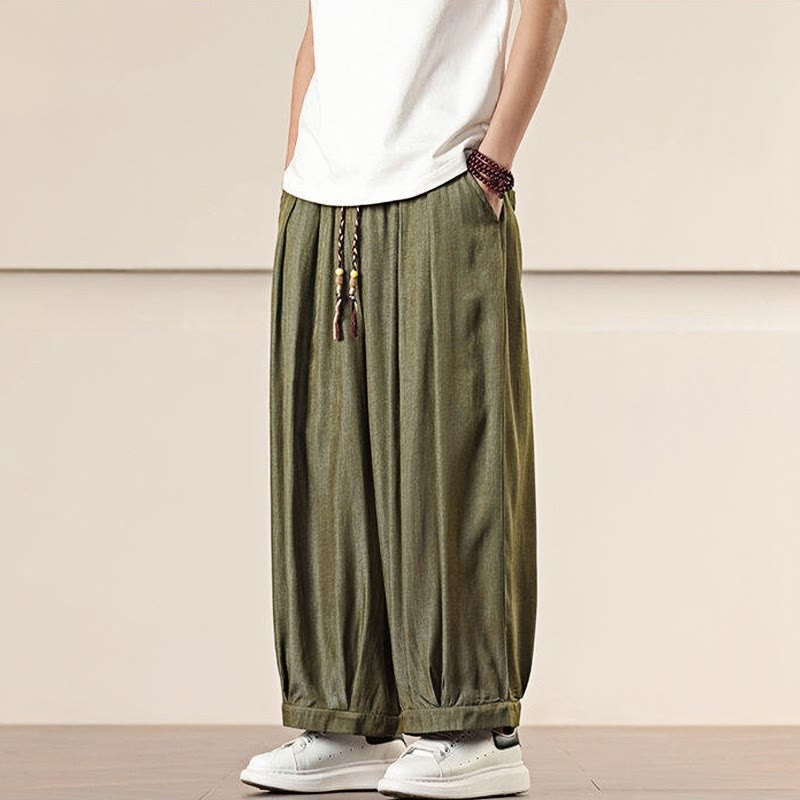 Buddha Stones Spring Einfarbige Herrenhose mit weitem Bein und Kordelzug und Taschen - image 24