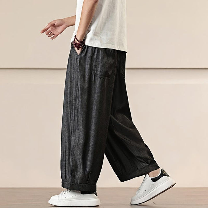Buddha Stones Spring Einfarbige Herrenhose mit weitem Bein und Kordelzug und Taschen - image 6