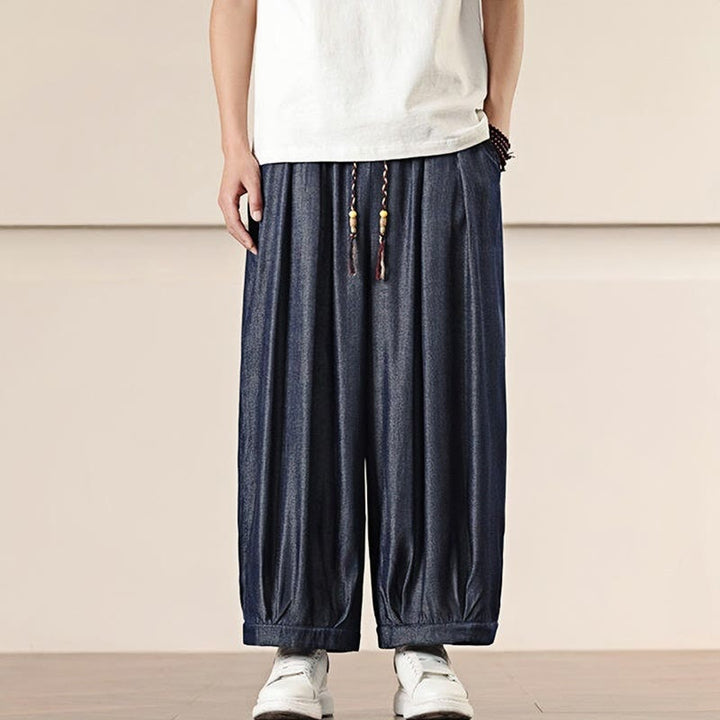 Buddha Stones Spring Einfarbige Herrenhose mit weitem Bein und Kordelzug und Taschen - image 34