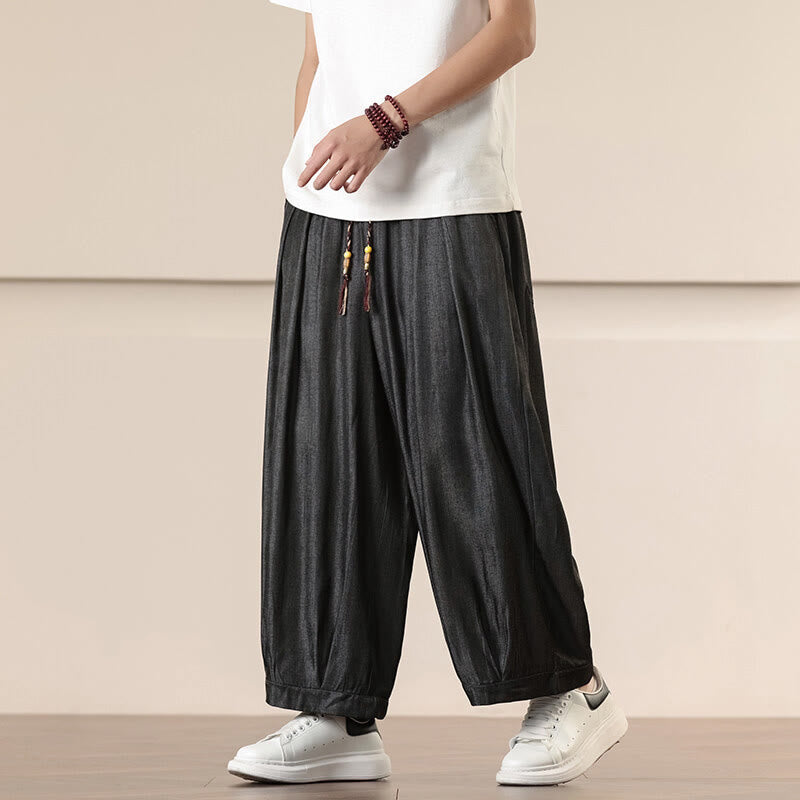 Buddha Stones Spring Einfarbige Herrenhose mit weitem Bein und Kordelzug und Taschen - Schwarz - US/UK/AU46, EU56 (5XL) - image 0