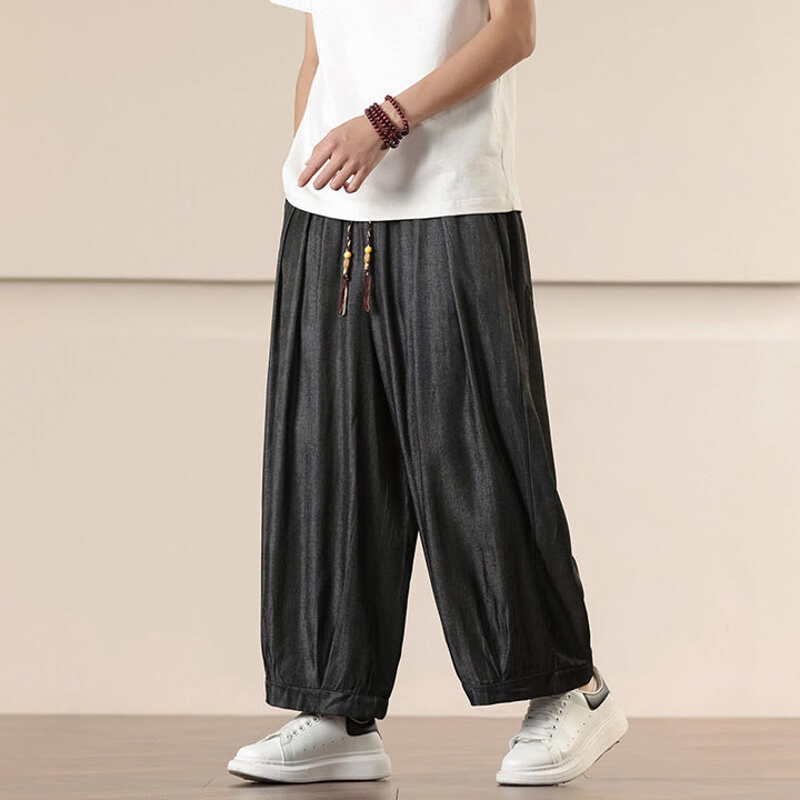 Buddha Stones Spring Einfarbige Herrenhose mit weitem Bein und Kordelzug und Taschen - Schwarz - US/UK/AU46, EU56 (5XL) - image 0