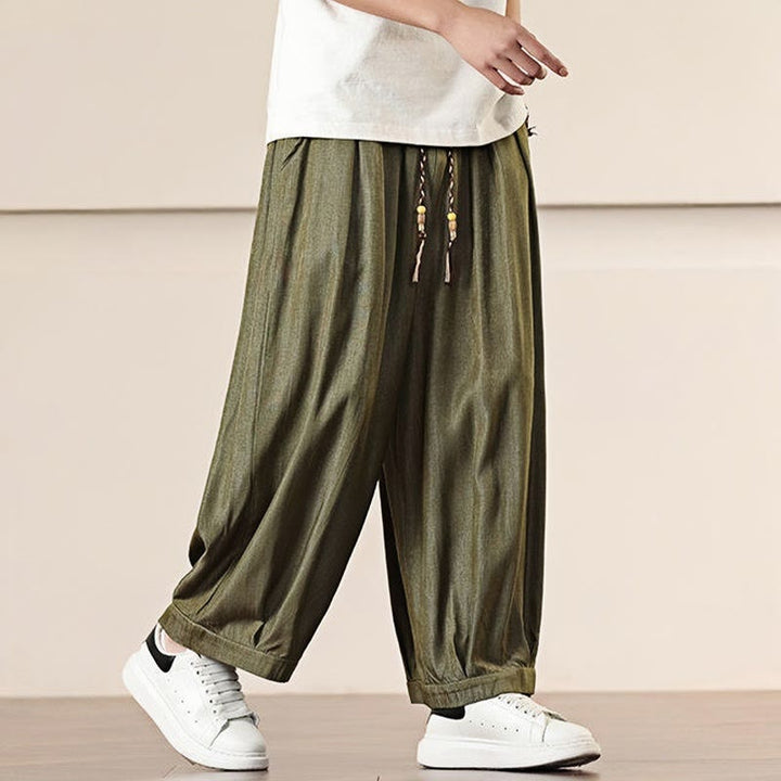 Buddha Stones Spring Einfarbige Herrenhose mit weitem Bein und Kordelzug und Taschen - image 30