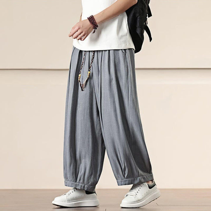 Buddha Stones Spring Einfarbige Herrenhose mit weitem Bein und Kordelzug und Taschen - image 9