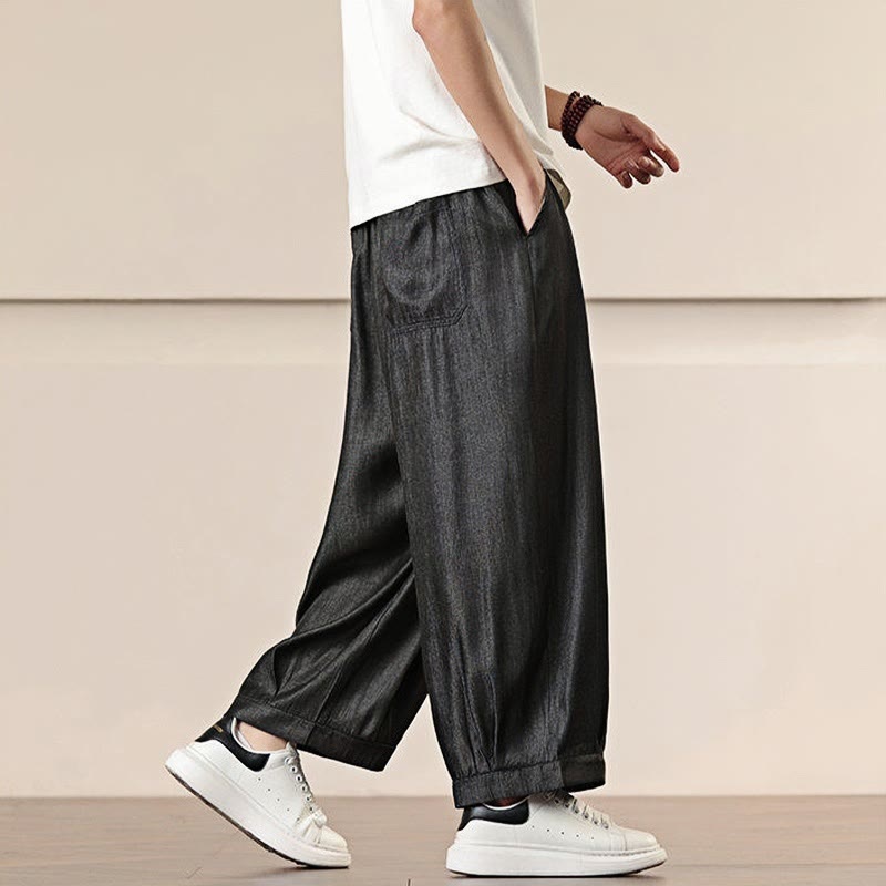 Buddha Stones Spring Einfarbige Herrenhose mit weitem Bein und Kordelzug und Taschen - image 7