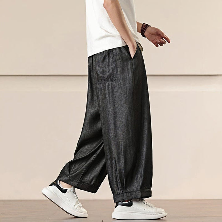 Buddha Stones Spring Einfarbige Herrenhose mit weitem Bein und Kordelzug und Taschen - image 7