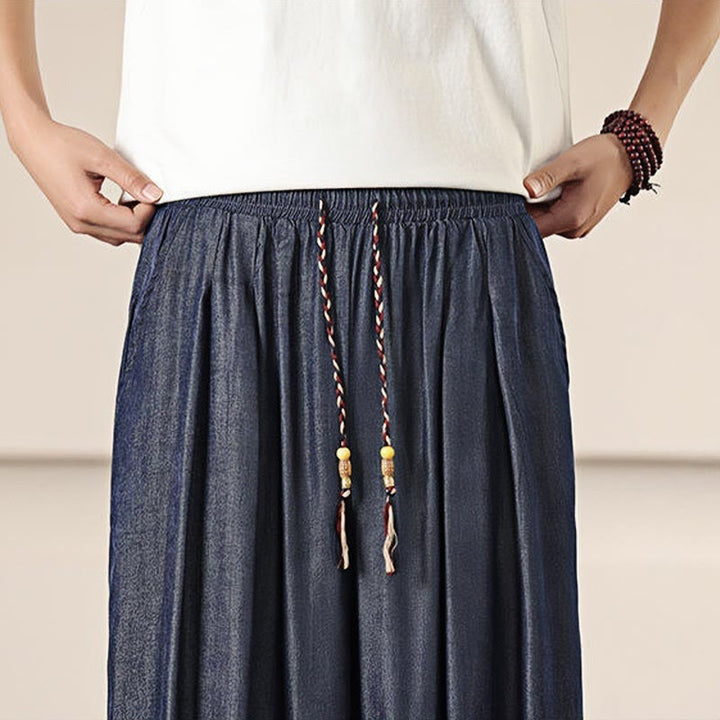 Buddha Stones Spring Einfarbige Herrenhose mit weitem Bein und Kordelzug und Taschen - image 39