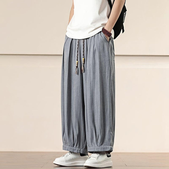 Buddha Stones Spring Einfarbige Herrenhose mit weitem Bein und Kordelzug und Taschen - image 10