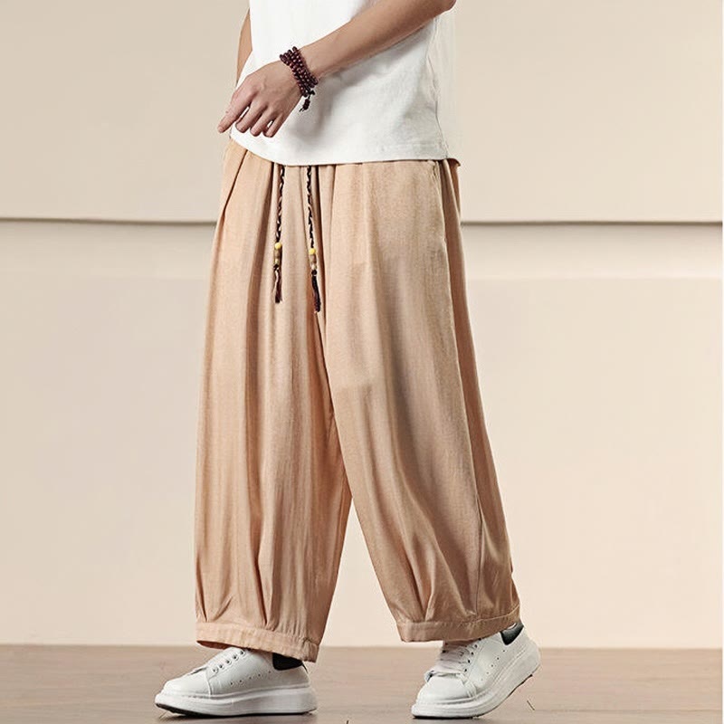 Buddha Stones Spring Einfarbige Herrenhose mit weitem Bein und Kordelzug und Taschen - image 20