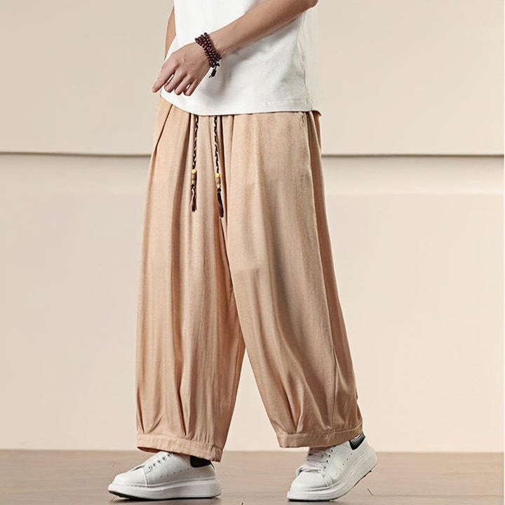 Buddha Stones Spring Einfarbige Herrenhose mit weitem Bein und Kordelzug und Taschen - image 20