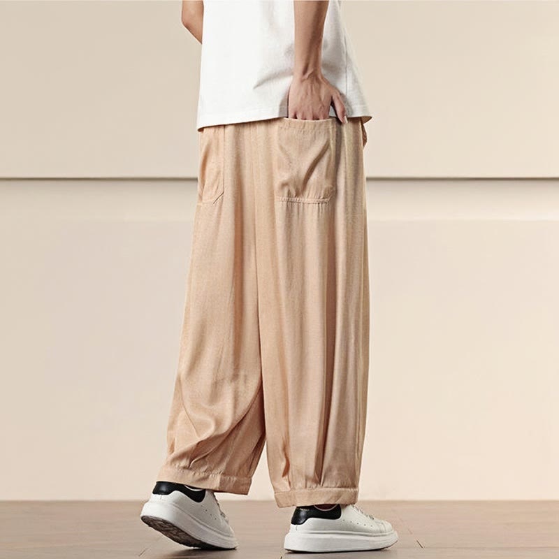 Buddha Stones Spring Einfarbige Herrenhose mit weitem Bein und Kordelzug und Taschen - image 19