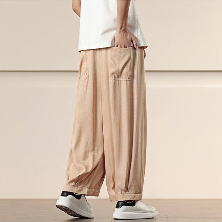Buddha Stones Spring Einfarbige Herrenhose mit weitem Bein und Kordelzug und Taschen - image 19