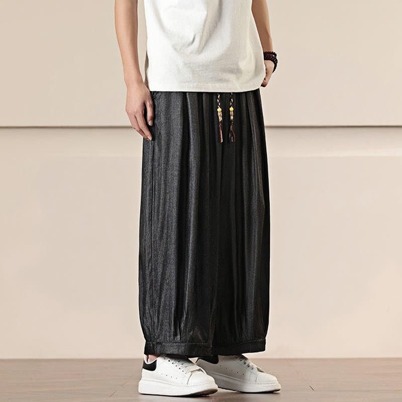 Buddha Stones Spring Einfarbige Herrenhose mit weitem Bein und Kordelzug und Taschen - image 5