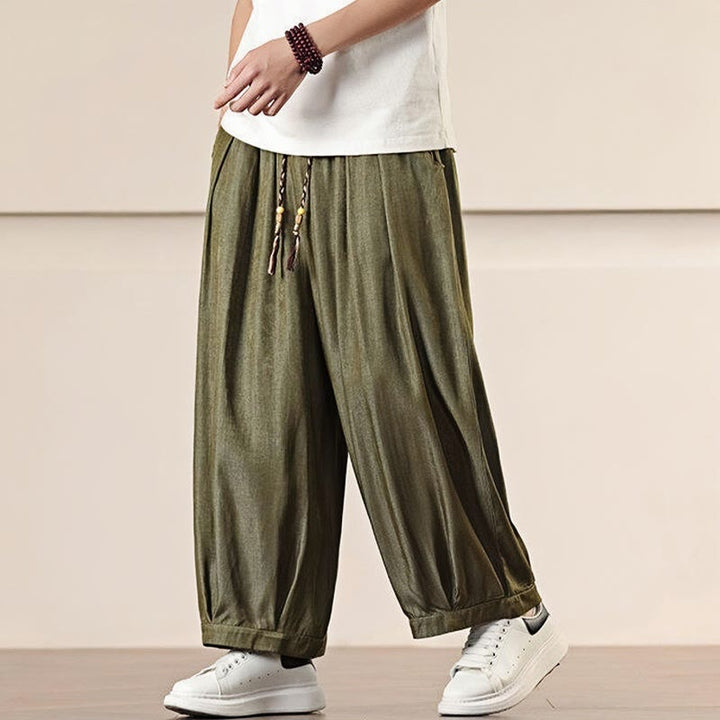 Buddha Stones Spring Einfarbige Herrenhose mit weitem Bein und Kordelzug und Taschen - image 28