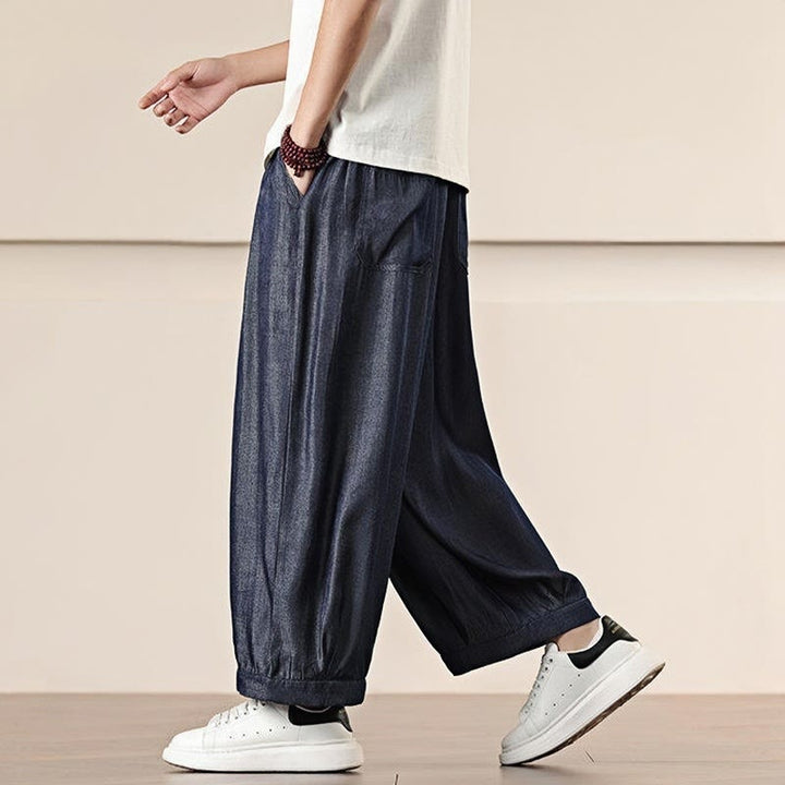 Buddha Stones Spring Einfarbige Herrenhose mit weitem Bein und Kordelzug und Taschen - image 37
