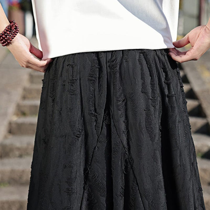 Buddha Stones Einfarbige Herrenhose aus Baumwolle mit weitem Bein und Lochdesign und Kordelzug und Taschen