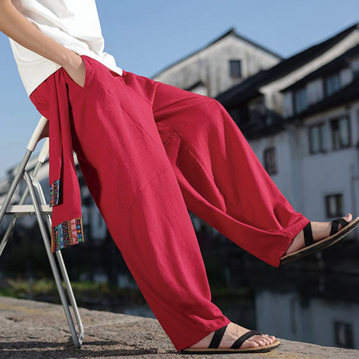 Buddha Stones Schlichtes Patchwork-Design, Kordelzug, Baumwolle, Herrenhose mit weitem Bein und Taschen - image 24