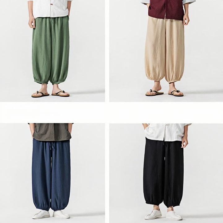Weiche, einfarbige Herrenhose aus Baumwolle mit Kordelzug und Taschen von Buddha Stones - image 42