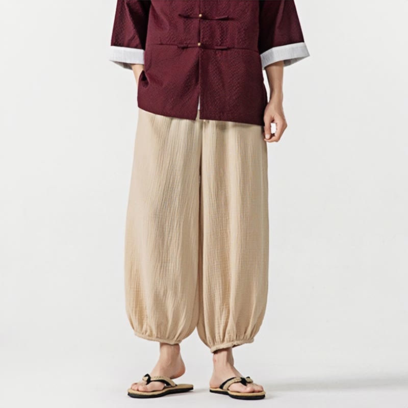 Weiche, einfarbige Herrenhose aus Baumwolle mit Kordelzug und Taschen von Buddha Stones - image 7