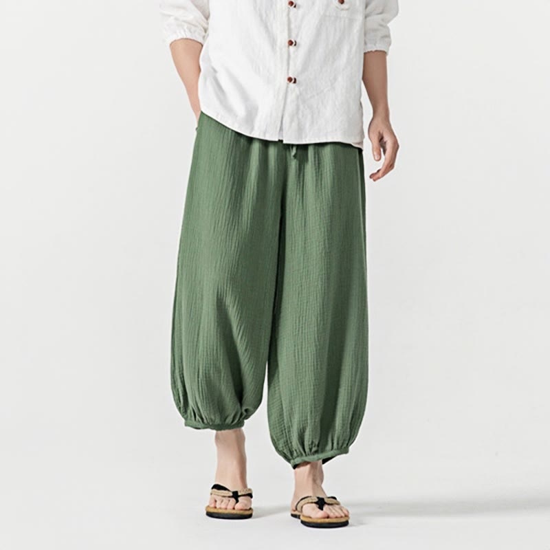 Weiche, einfarbige Herrenhose aus Baumwolle mit Kordelzug und Taschen von Buddha Stones