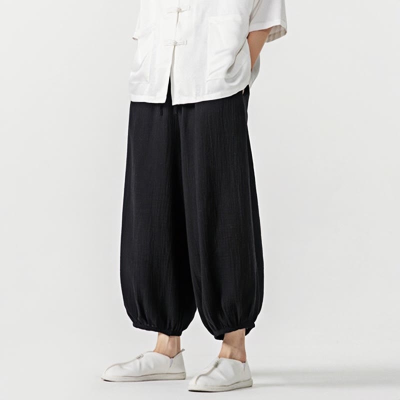 Weiche, einfarbige Herrenhose aus Baumwolle mit Kordelzug und Taschen von Buddha Stones - image 19
