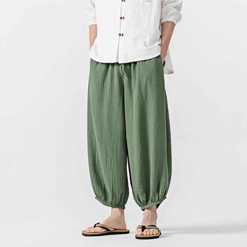 Weiche, einfarbige Herrenhose aus Baumwolle mit Kordelzug und Taschen von Buddha Stones - image 34