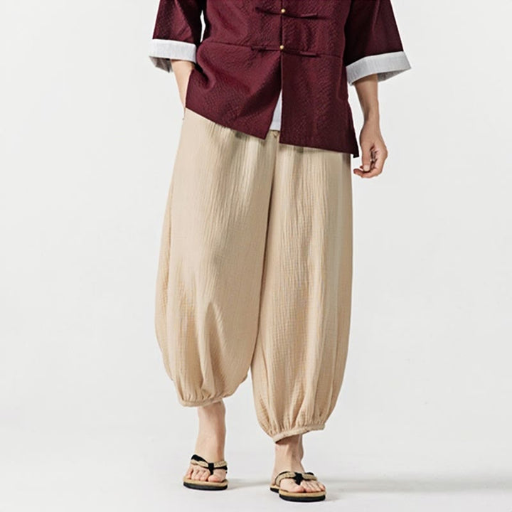 Weiche, einfarbige Herrenhose aus Baumwolle mit Kordelzug und Taschen von Buddha Stones - image 5