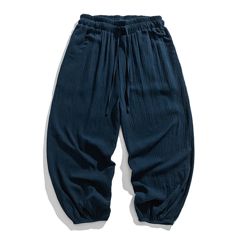 Weiche, einfarbige Herrenhose aus Baumwolle mit Kordelzug und Taschen von Buddha Stones