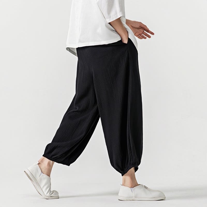 Weiche, einfarbige Herrenhose aus Baumwolle mit Kordelzug und Taschen von Buddha Stones