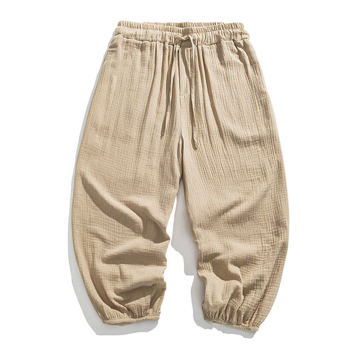 Weiche, einfarbige Herrenhose aus Baumwolle mit Kordelzug und Taschen von Buddha Stones