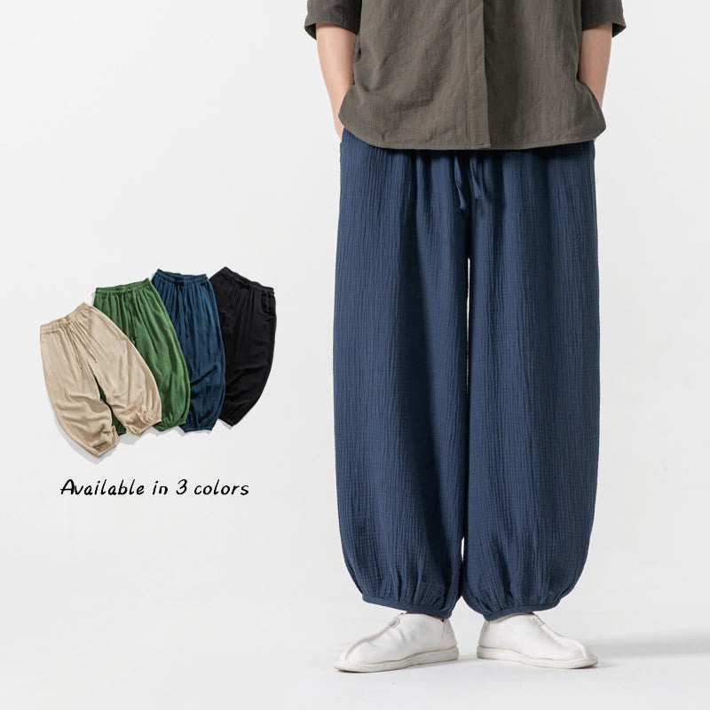 Weiche, einfarbige Herrenhose aus Baumwolle mit Kordelzug und Taschen von Buddha Stones