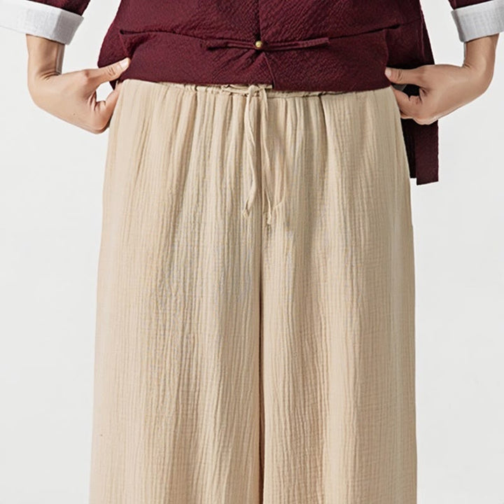 Weiche, einfarbige Herrenhose aus Baumwolle mit Kordelzug und Taschen von Buddha Stones