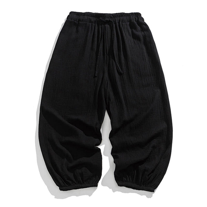 Weiche, einfarbige Herrenhose aus Baumwolle mit Kordelzug und Taschen von Buddha Stones