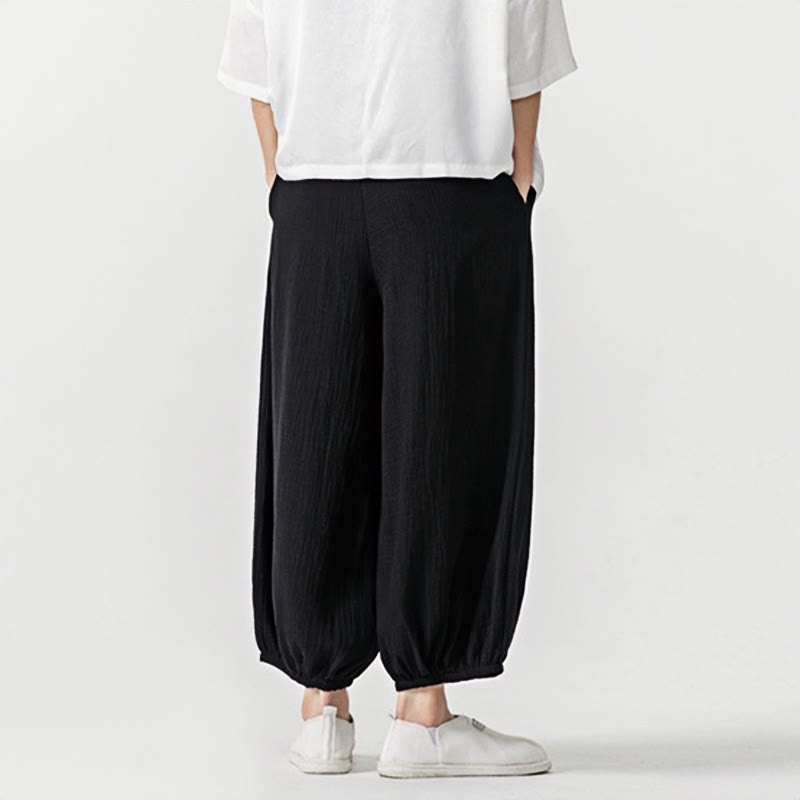 Weiche, einfarbige Herrenhose aus Baumwolle mit Kordelzug und Taschen von Buddha Stones