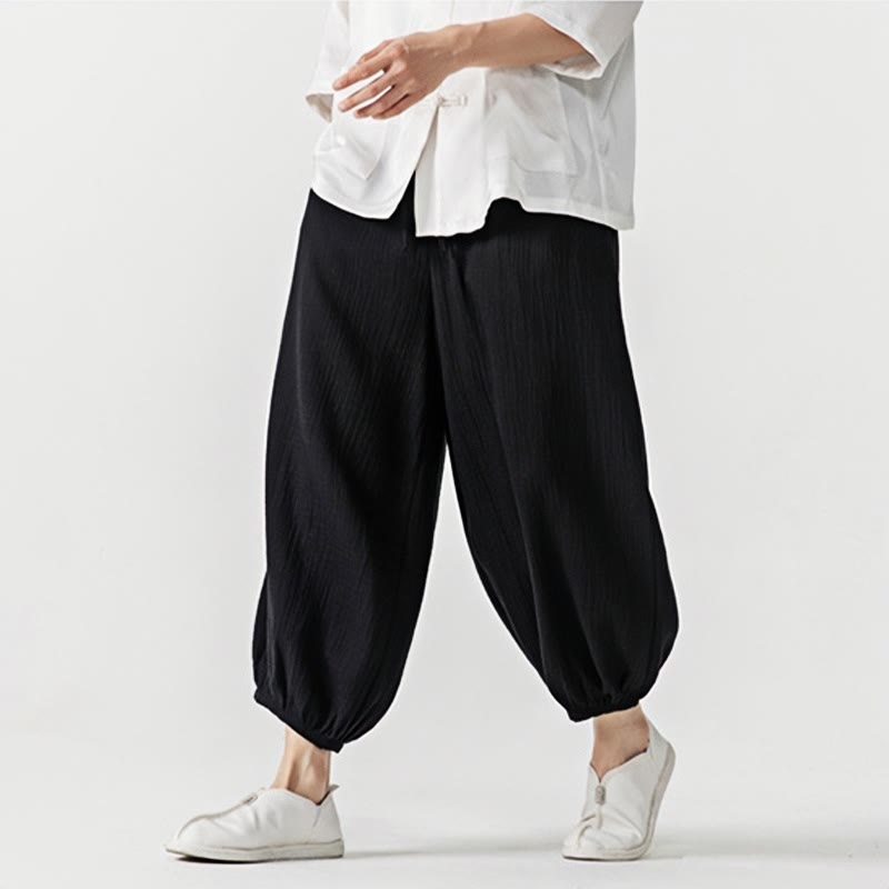 Weiche, einfarbige Herrenhose aus Baumwolle mit Kordelzug und Taschen von Buddha Stones