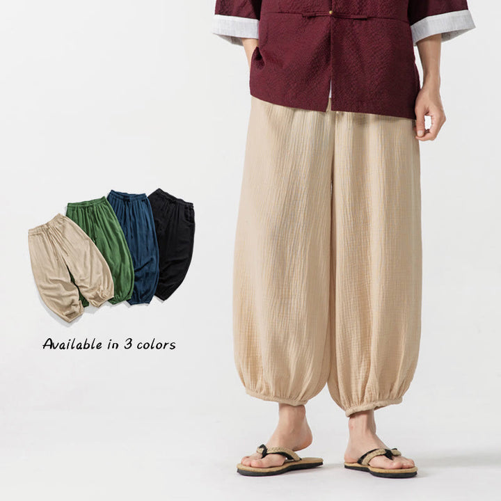 Weiche, einfarbige Herrenhose aus Baumwolle mit Kordelzug und Taschen von Buddha Stones