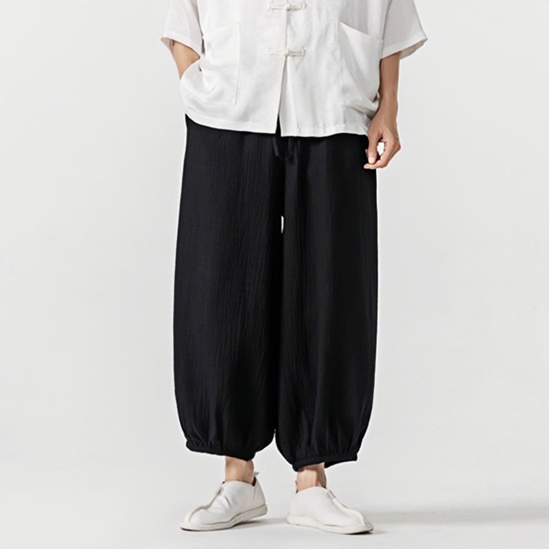 Weiche, einfarbige Herrenhose aus Baumwolle mit Kordelzug und Taschen von Buddha Stones