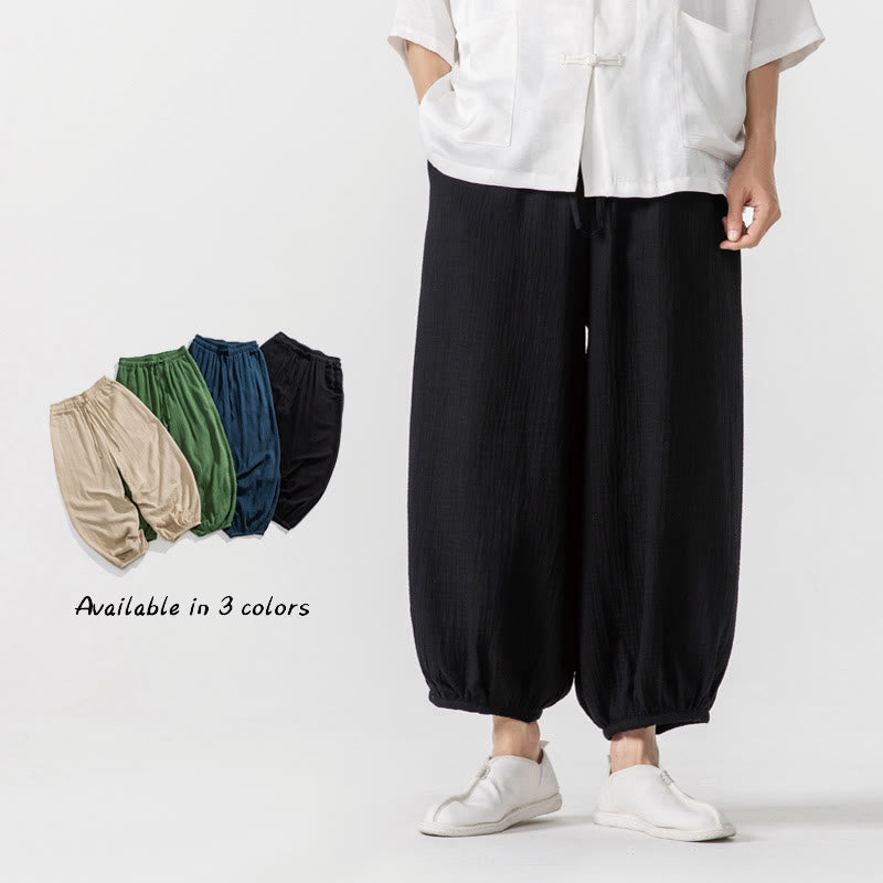 Weiche, einfarbige Herrenhose aus Baumwolle mit Kordelzug und Taschen von Buddha Stones