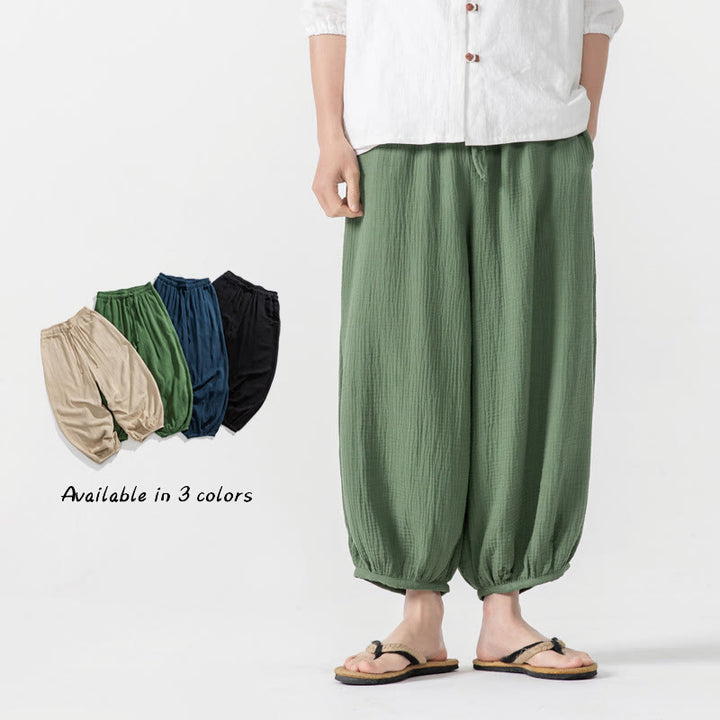 Weiche, einfarbige Herrenhose aus Baumwolle mit Kordelzug und Taschen von Buddha Stones