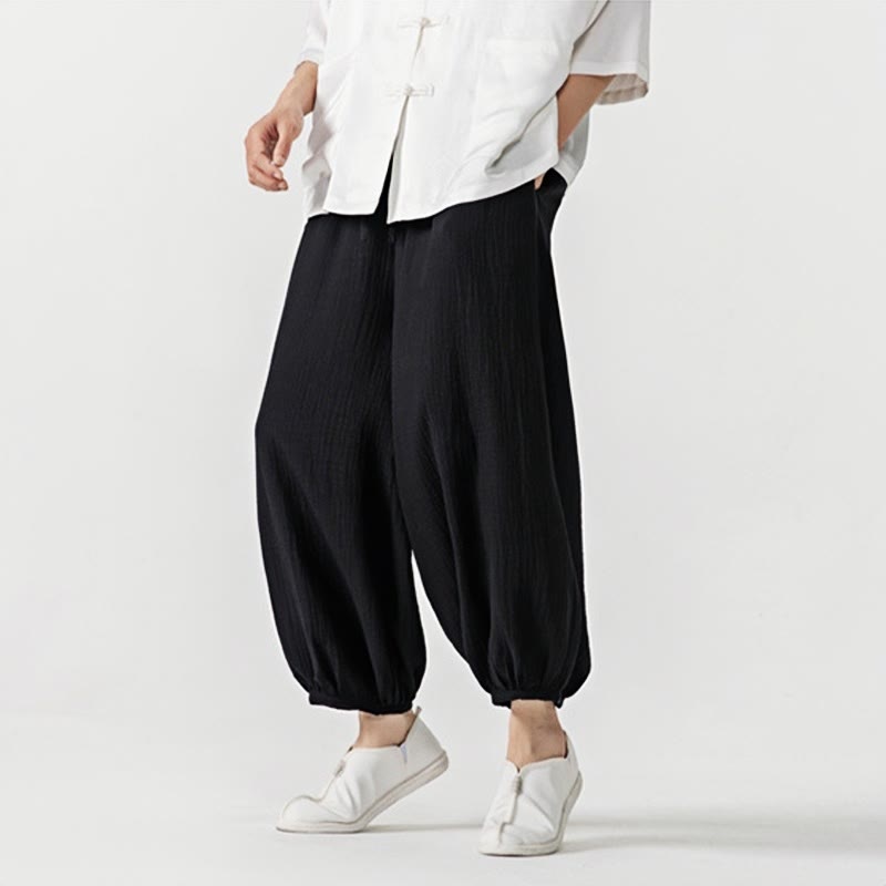 Weiche, einfarbige Herrenhose aus Baumwolle mit Kordelzug und Taschen von Buddha Stones