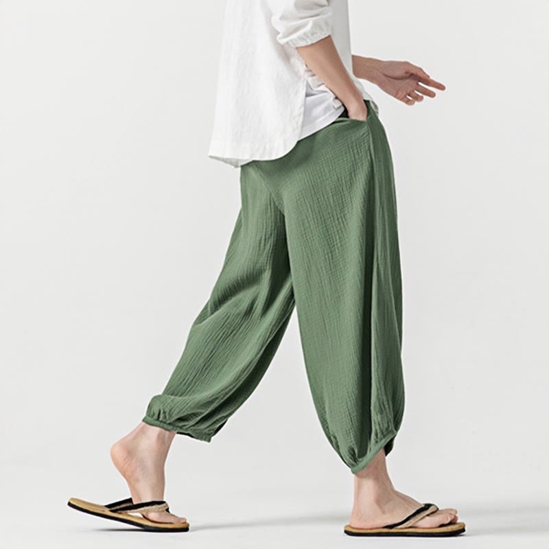 Weiche, einfarbige Herrenhose aus Baumwolle mit Kordelzug und Taschen von Buddha Stones